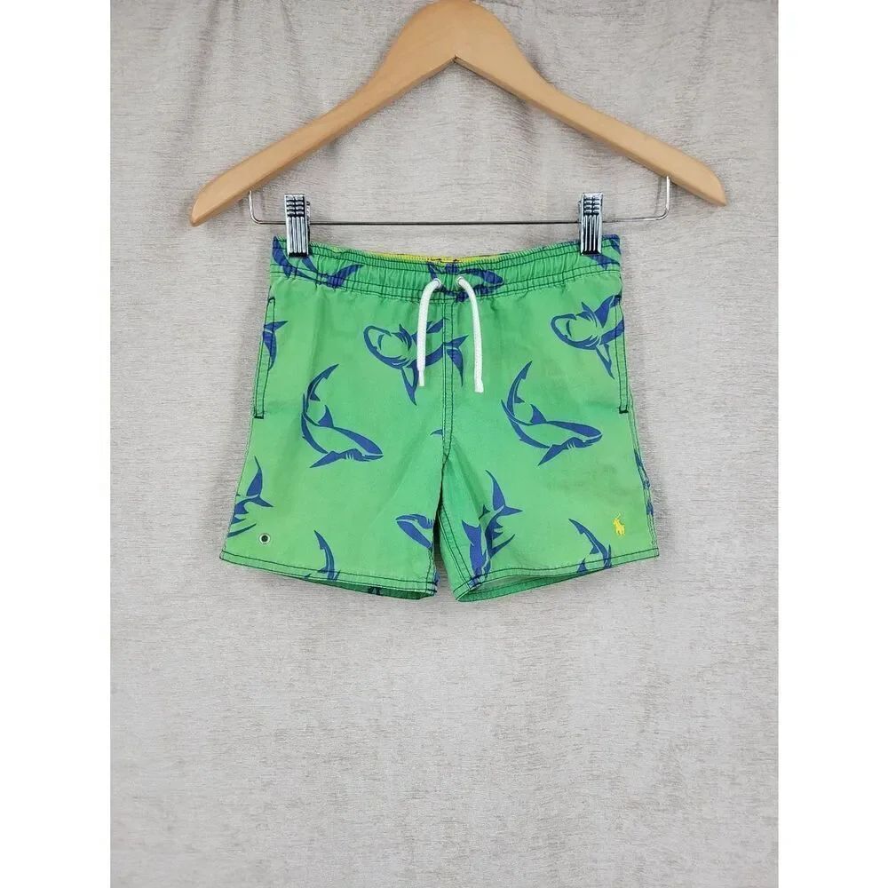 Polo Ralph Lauren Green Shark Print Swim Trunks Boys Toddler Kids Size 4T